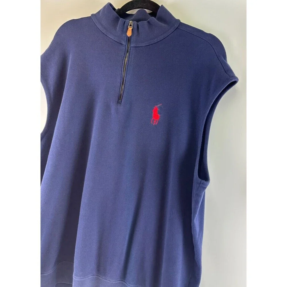 Polo Golf Ralph Lauren Quarter Zip Sleeveless Sweater Navy Blue Pullover Men XXL